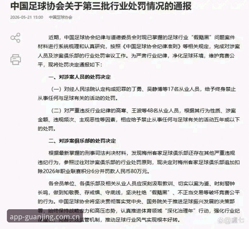 中国足协第三批禁足名单最新动态：17人终身禁足，冠竞体育平台用户热议行业整顿
